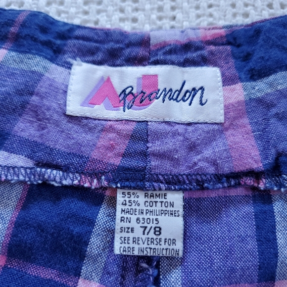 VTG 90's AJ Brandon Women's 7/8 Pink Blue Plaid Pleated High Waist Shorts 26" - Picture 6 of 11